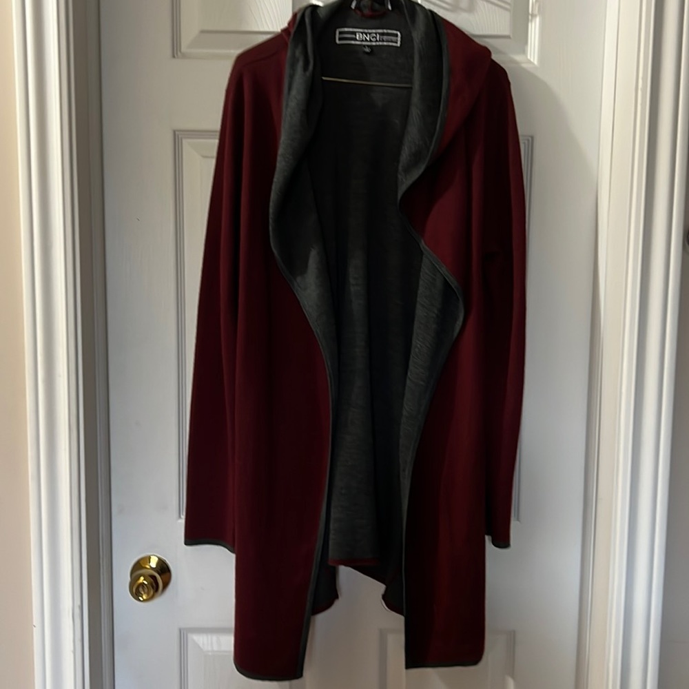 BNCI By Blanc Noir Women's Long Sleeve Cardigan Sweater Open Wool Blend Hooded